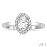 1/3 Ctw Round Cut Diamond Halo Engagement Ring With 1/4 Ct Oval Cut Center Stone in 14K White Gold